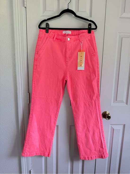 Risen Los Angeles Denim - NWT Risen Jeans 1XL HOT Neon Coral Wide Leg Crop Pants High Rise Plus Size